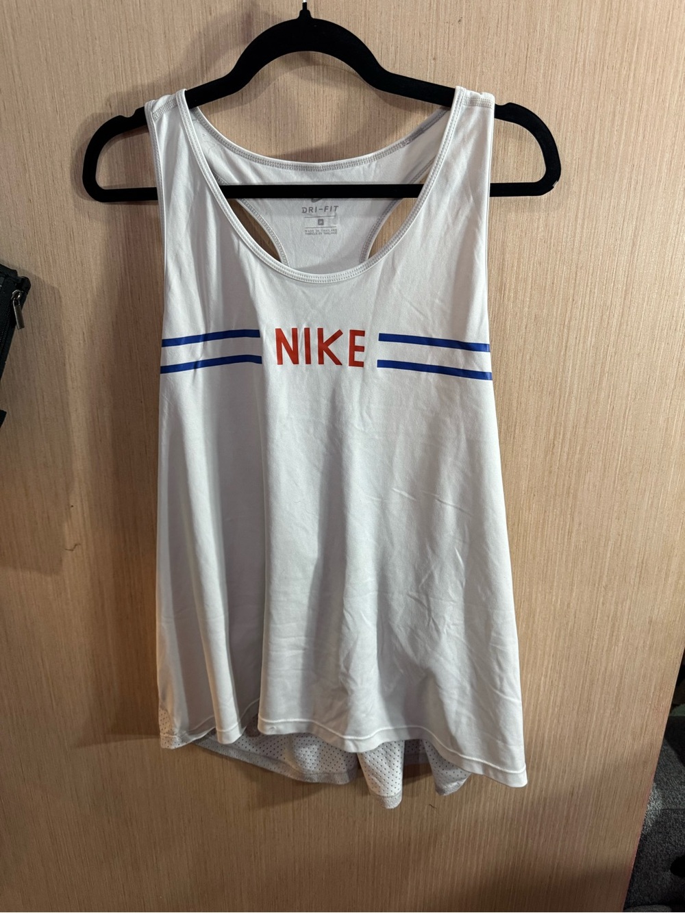 Nike Dri Fit White Tank Top with Blue Stripes and Orange Logo Size 3X